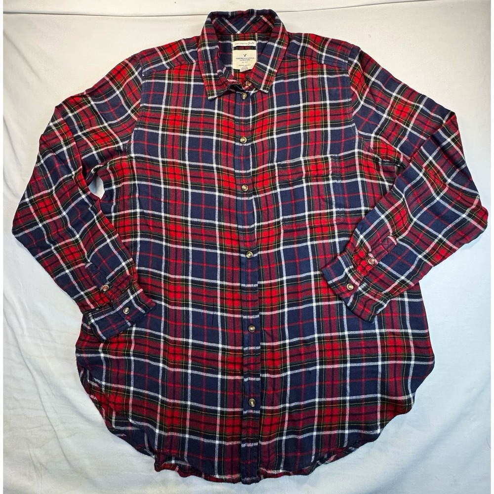 American Eagle Outfitters Women's Red Blue Plaid Flannel Button Front Shirt, L